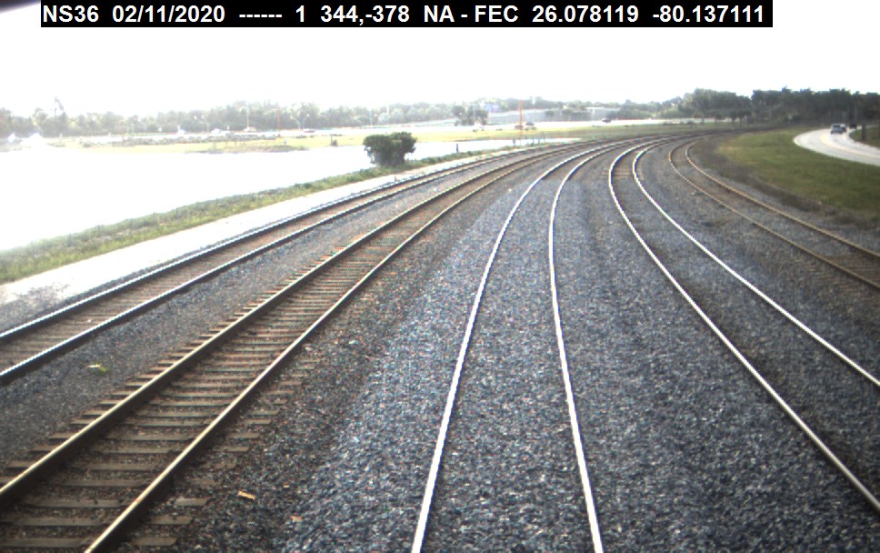 Forward-facing video frame of railroad track