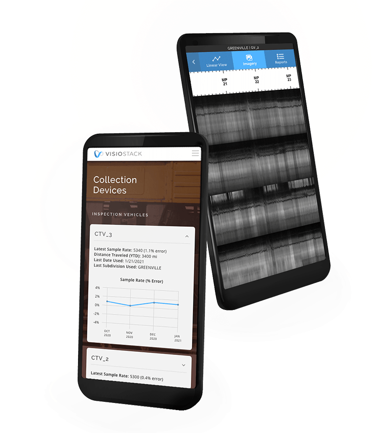 Phones displaying collection data and imagery views